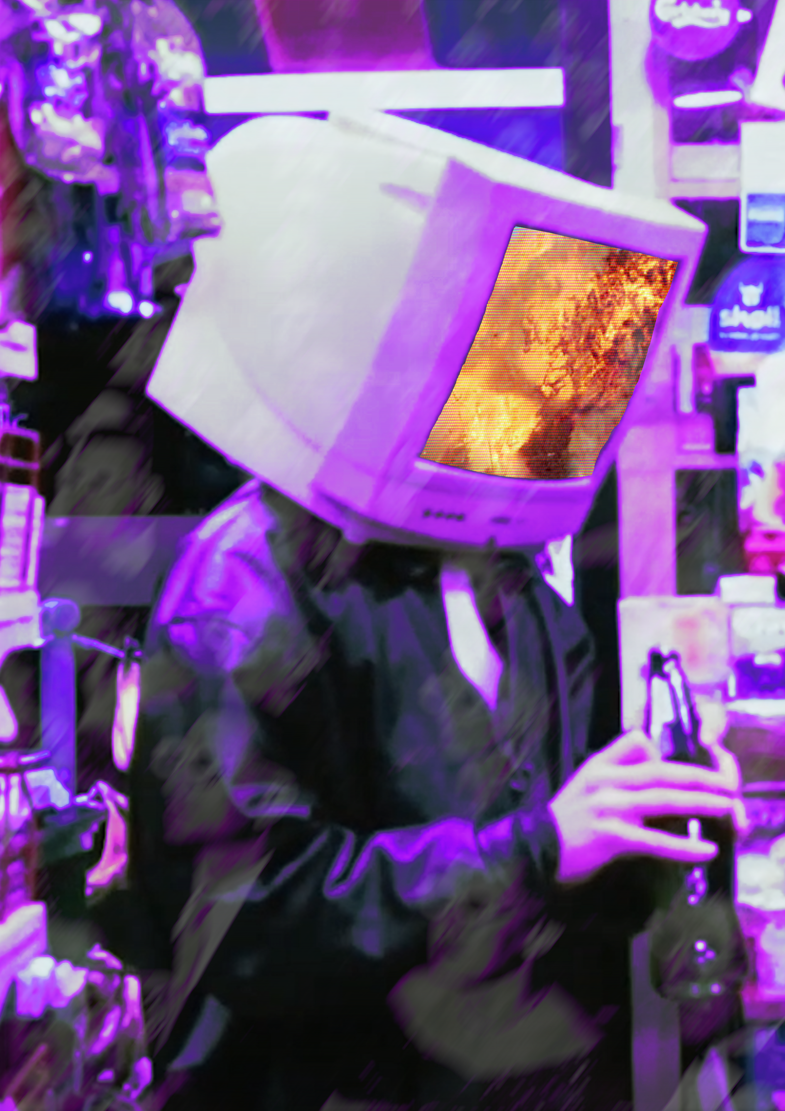 humanoïde à tête de poste de télévision et explosion dans l'écran